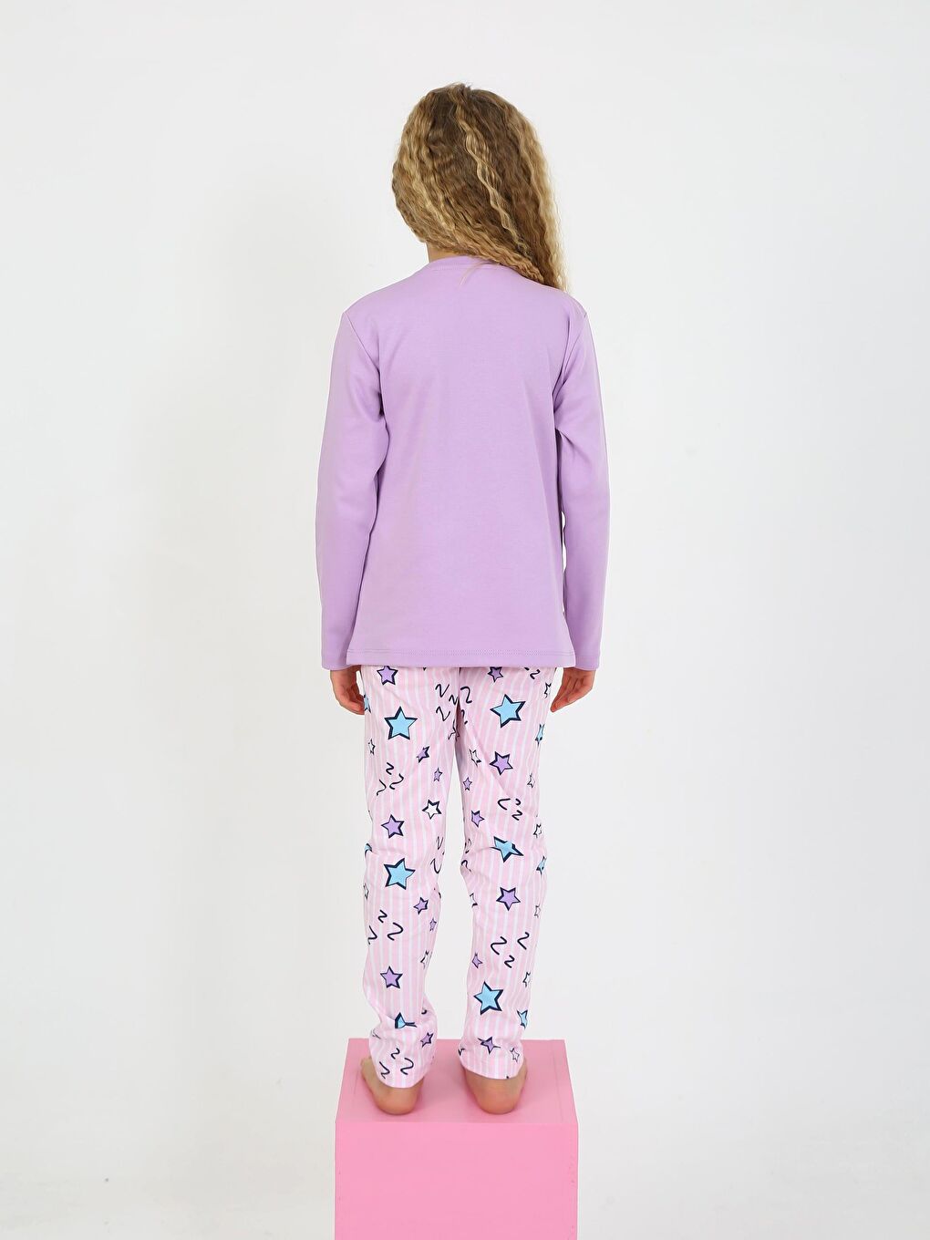 Lila Kız Çocuk Uzun Kollu %100 Pamuklu Pijama Takımı Happy Life-1