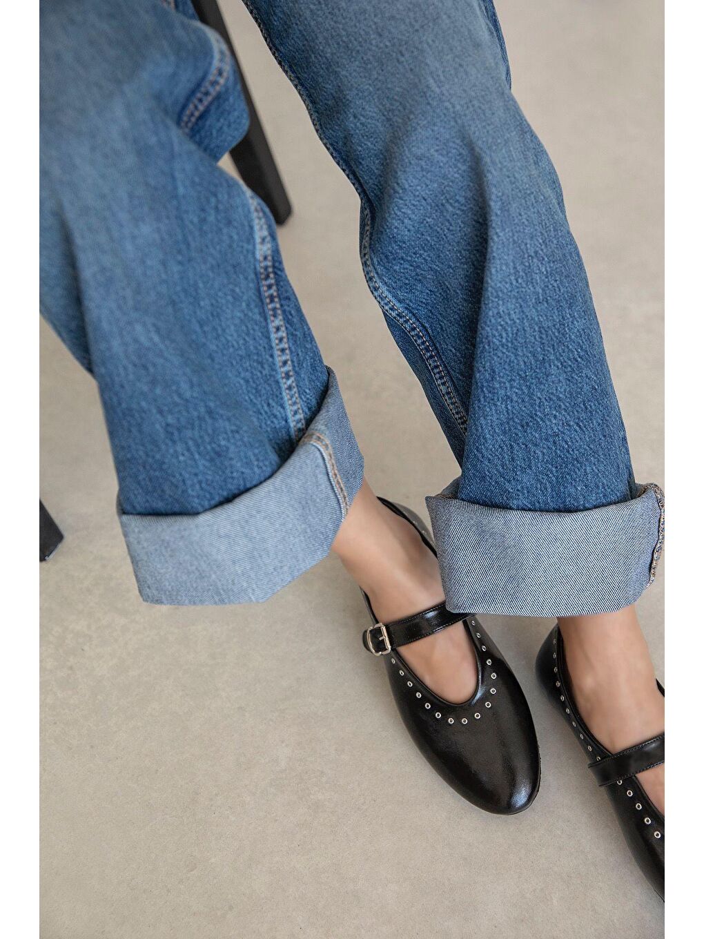 Abner  Kadın Drop Detay Kırışık Deri Babet Siyah-1