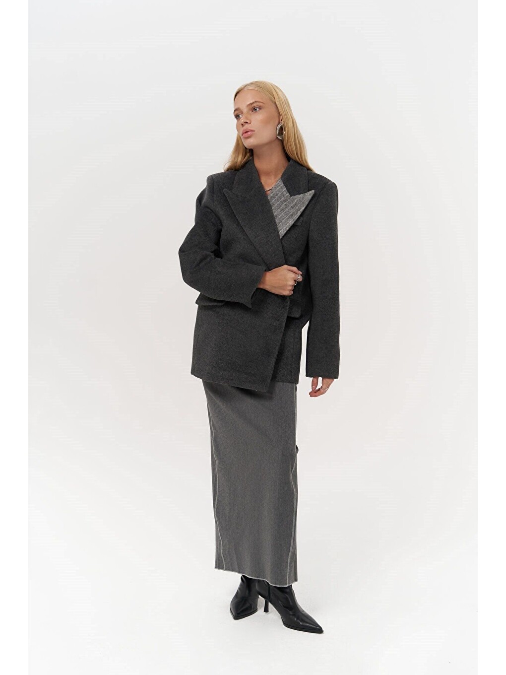 Seljord Yaka Detaylı Antrasit Blazer-1