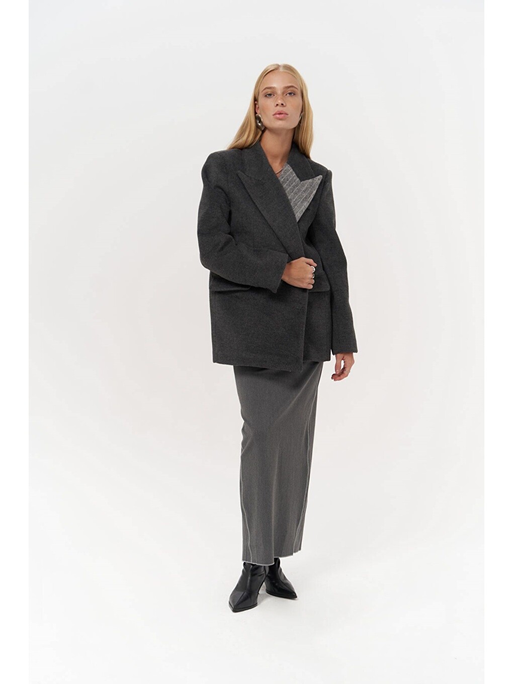 Seljord Yaka Detaylı Antrasit Blazer-2