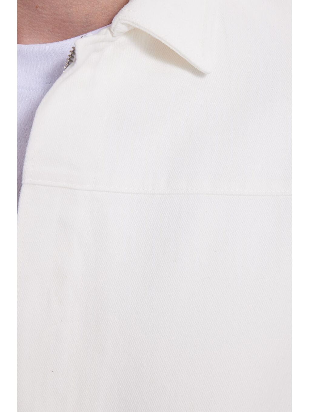 Erkek Relax Fit Rahat Kesim Çift Cep Denim Beyaz Jean Mont Gömlek-4