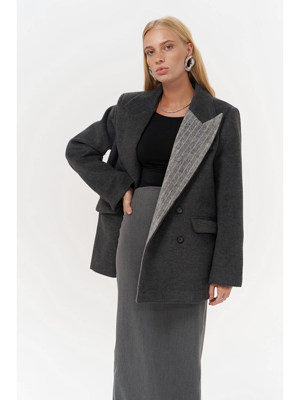 Seljord Yaka Detaylı Antrasit Blazer-3