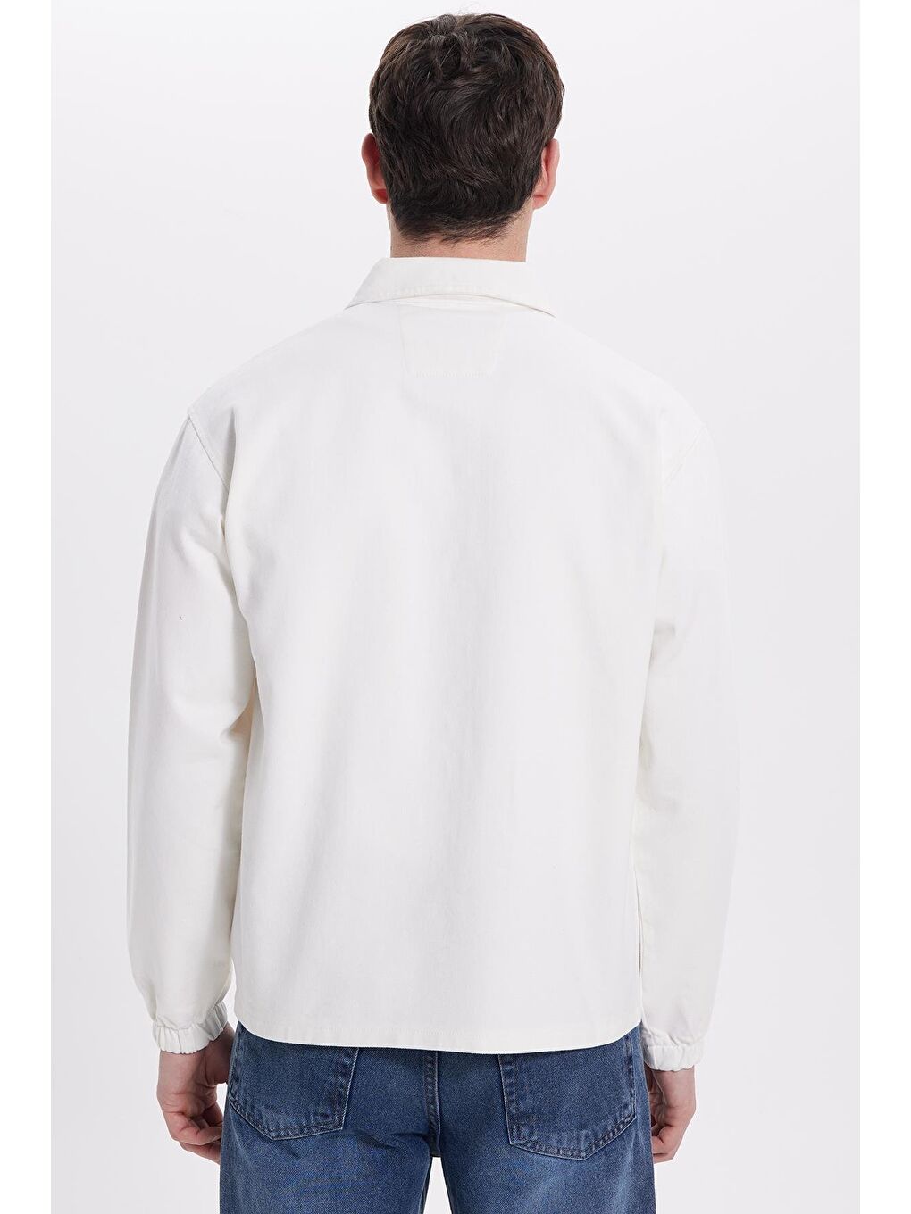 Erkek Relax Fit Rahat Kesim Çift Cep Denim Beyaz Jean Mont Gömlek-5