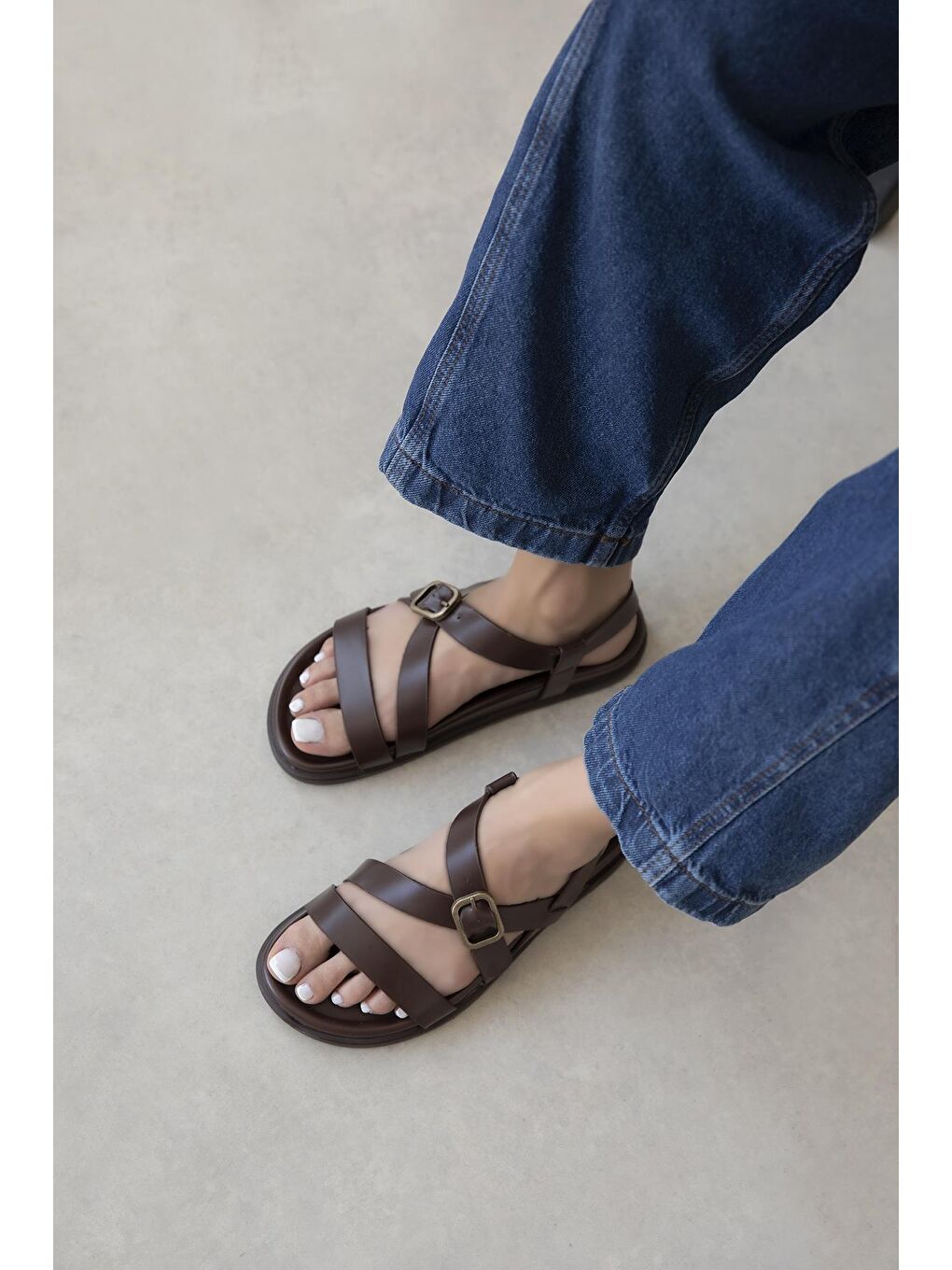 Kahverengi Vitinha Kadın Deri Sandalet Kahve