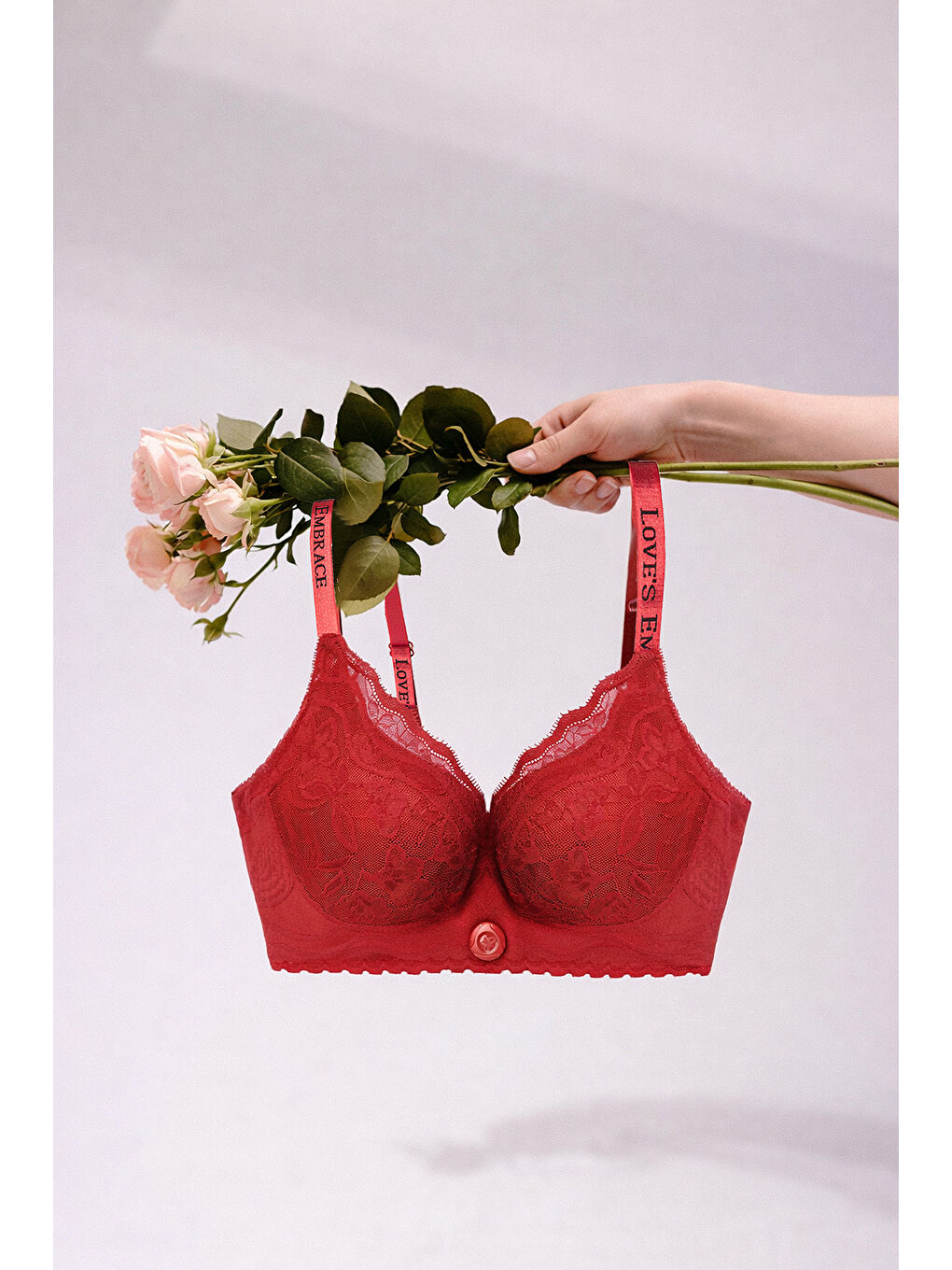 Kırmızı Kadın Dantelli Ön Ayarlı Döner Mekanizmalı Toparlayıcı Sütyen