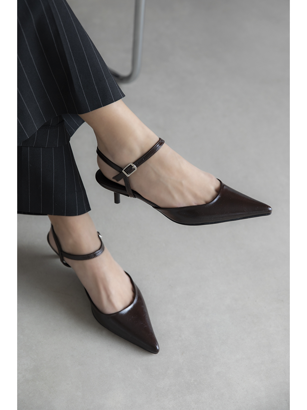 Kahverengi Melvin  Kadın Topuklu Kırışık Deri Ayakkabı Kahve