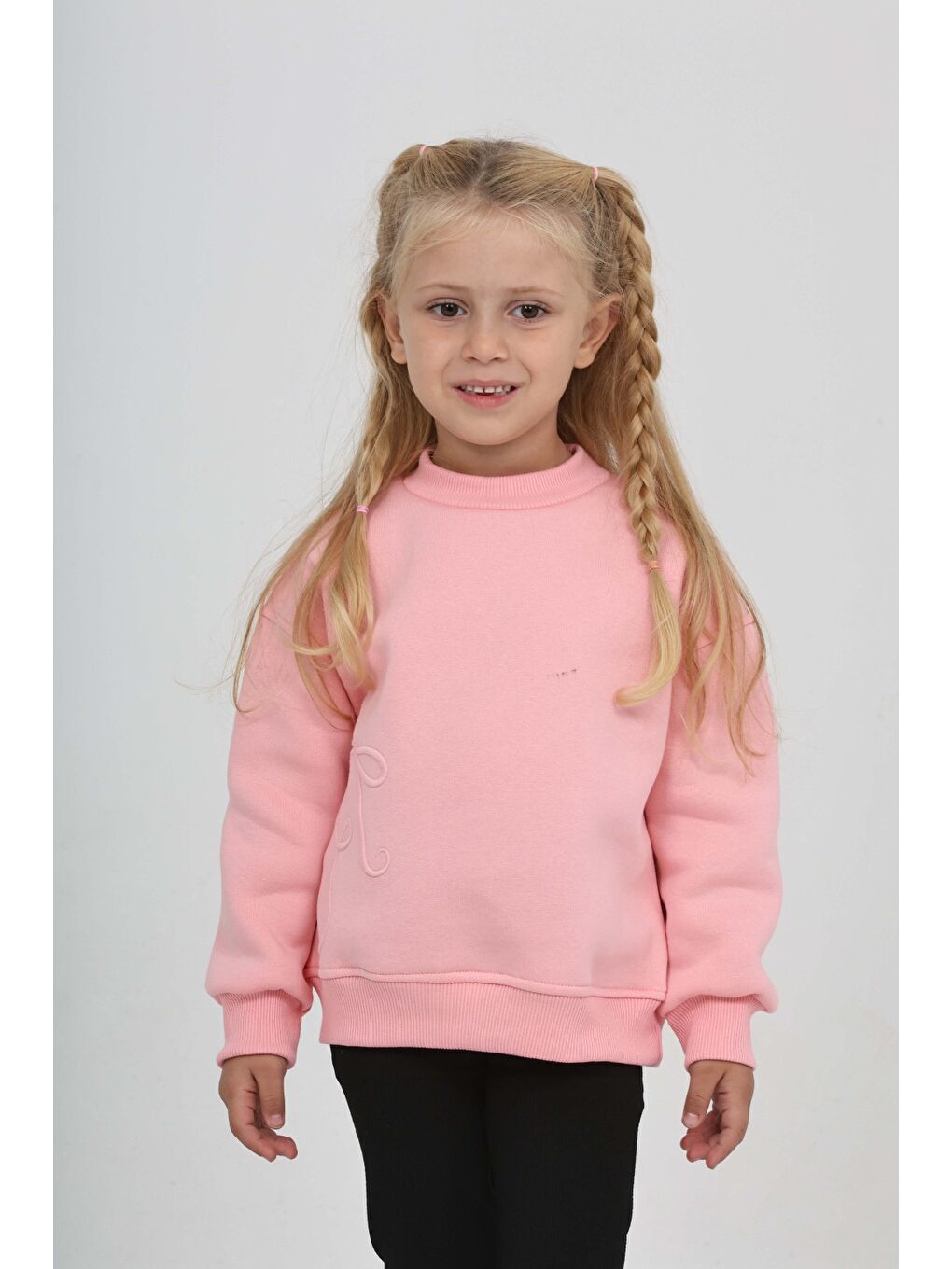 Pembe Kız Çocuk Eva Fiyonk Nakışlı Sweatshırt