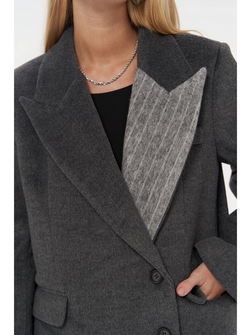 Seljord Yaka Detaylı Antrasit Blazer-6