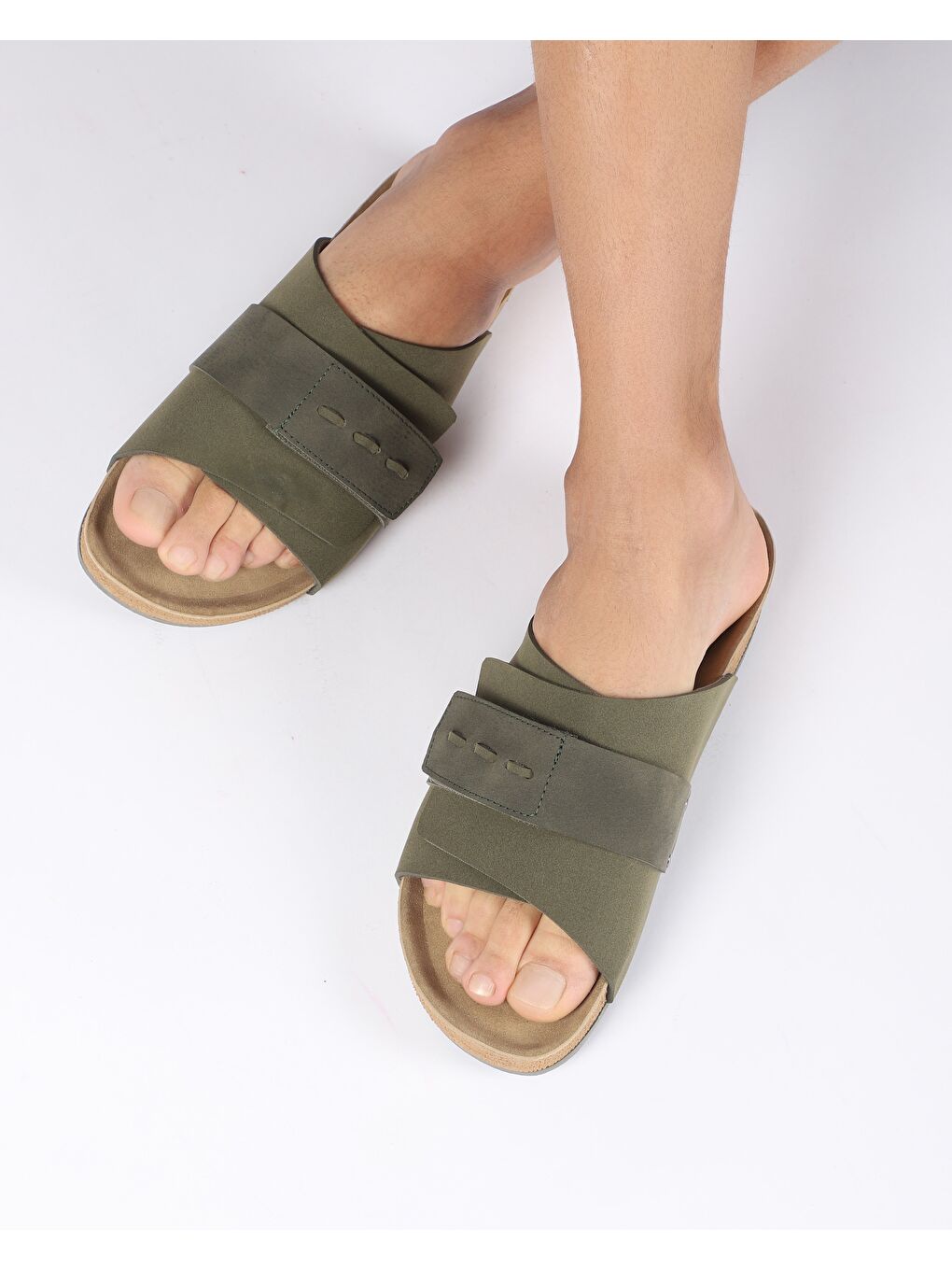 Haki Erkek Yazlık Bant Detaylı Terlik - CRUZ-4