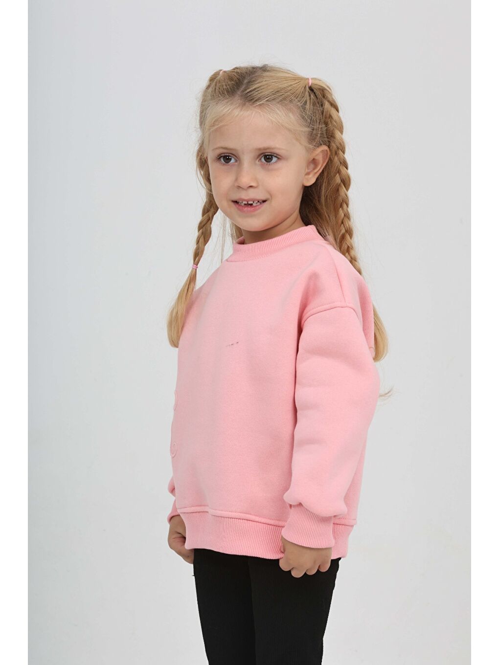 Pembe Kız Çocuk Eva Fiyonk Nakışlı Sweatshırt-1