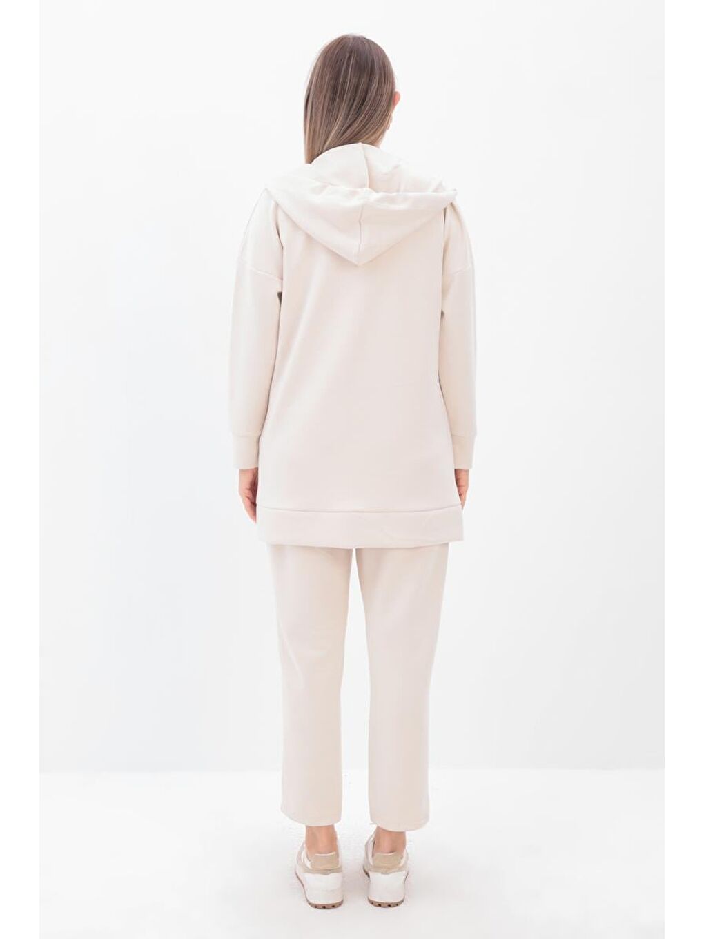 Açık Bej-Kanguru Cepli Hırkalı Eşofman Takımı-3