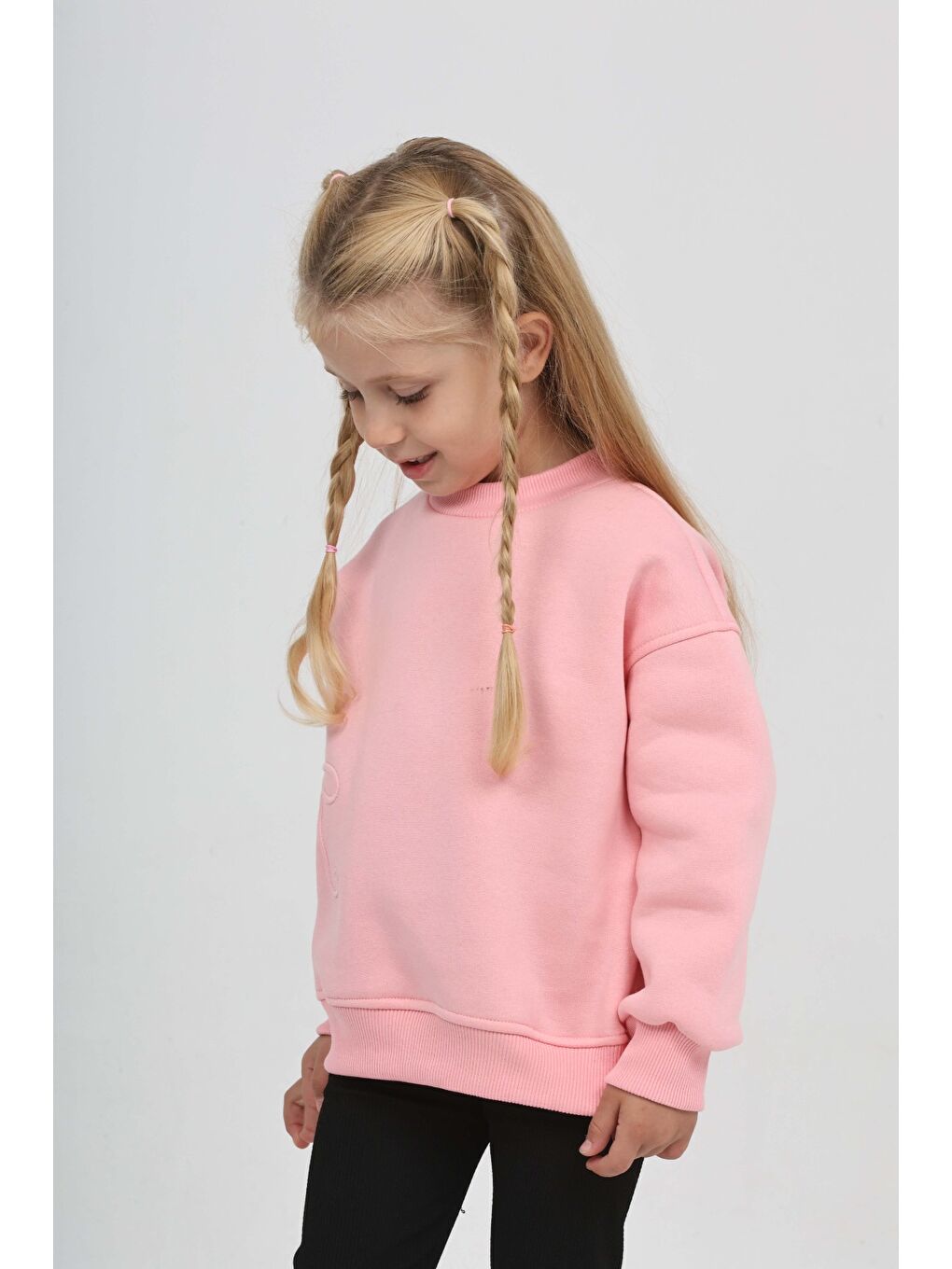 Pembe Kız Çocuk Eva Fiyonk Nakışlı Sweatshırt-2