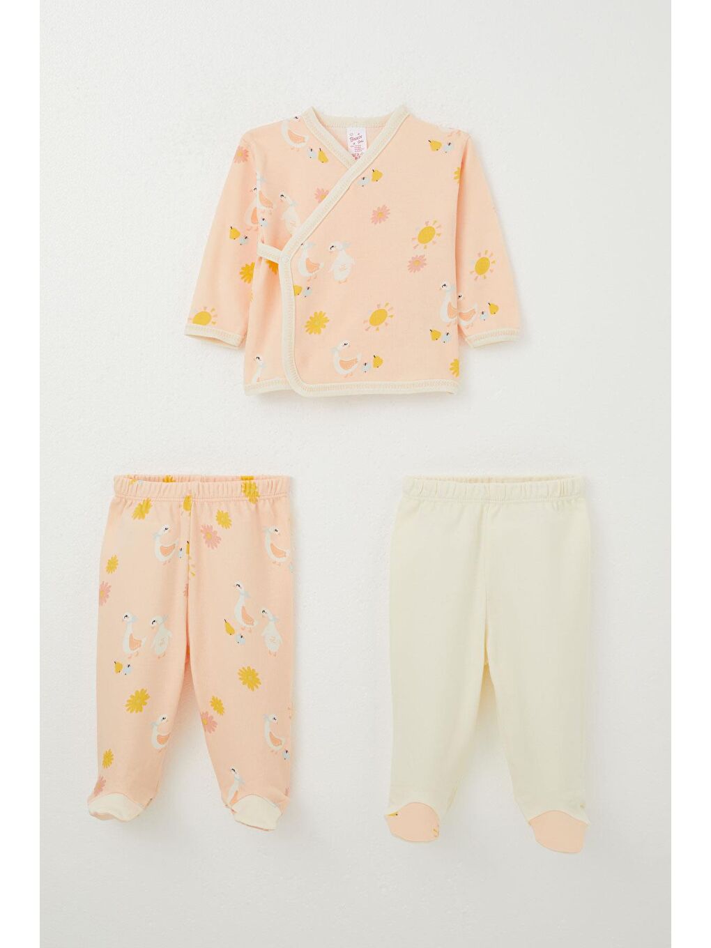 Pembe Kız Bebek Hastane Çıkışı 3 Lü Sevimli Ördek Desenli Somon (0-4 Ay)