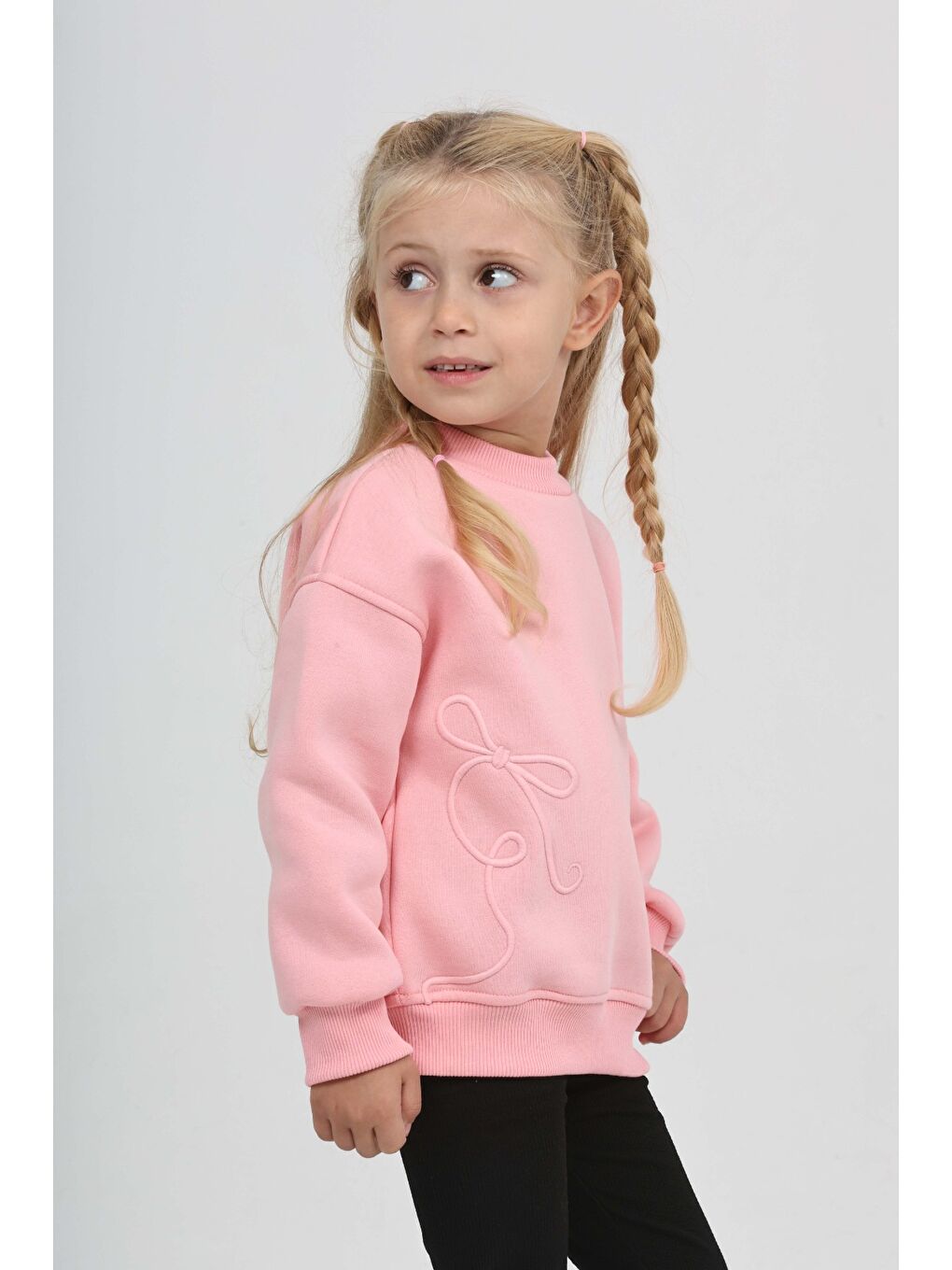 Pembe Kız Çocuk Eva Fiyonk Nakışlı Sweatshırt-3