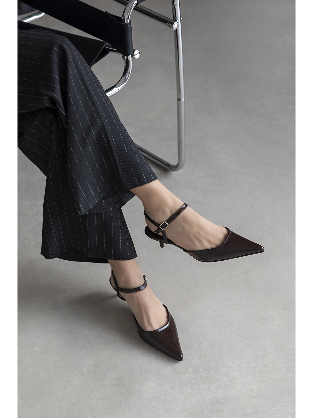 Kahverengi Melvin  Kadın Topuklu Kırışık Deri Ayakkabı Kahve-1