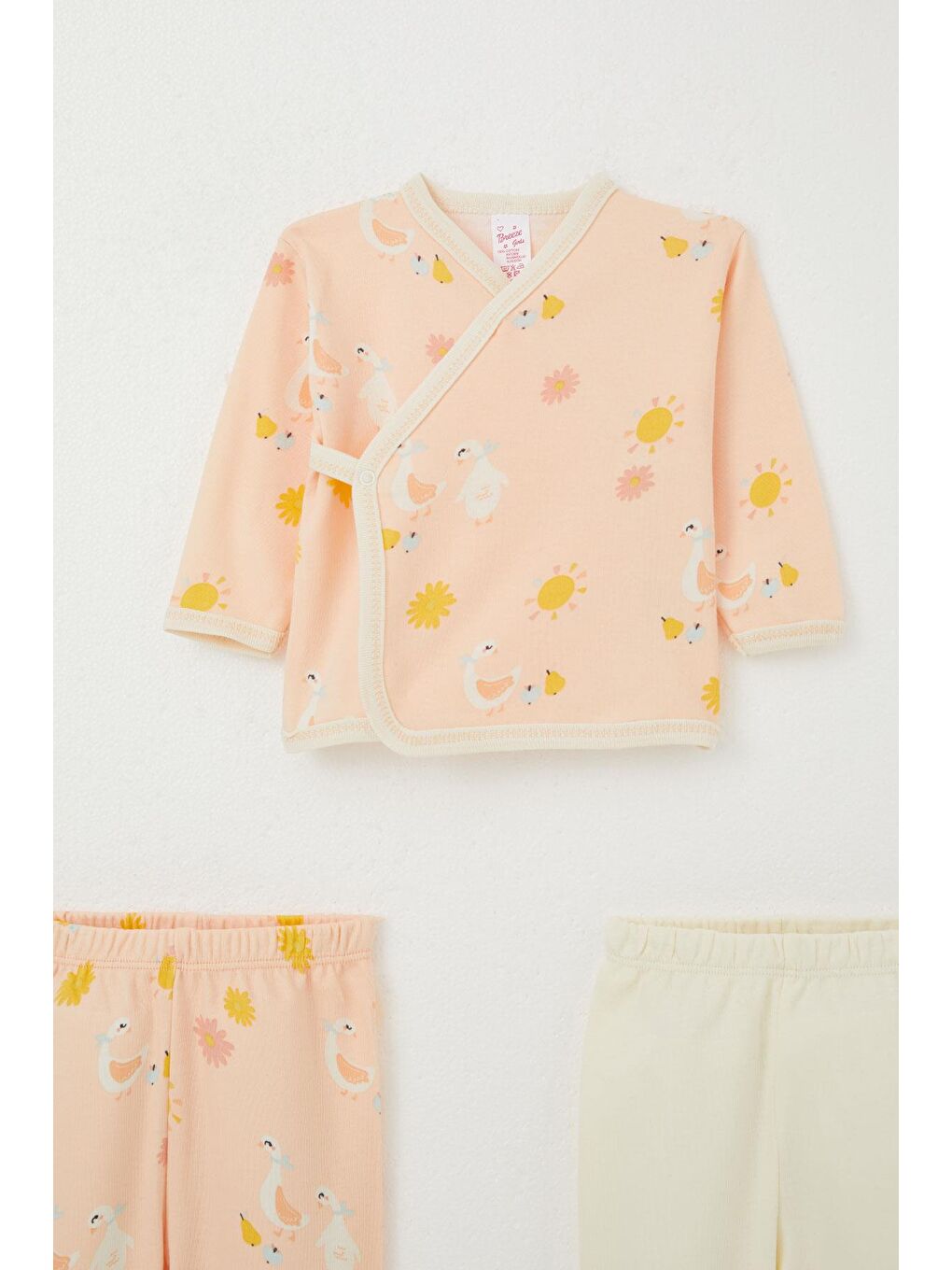 Pembe Kız Bebek Hastane Çıkışı 3 Lü Sevimli Ördek Desenli Somon (0-4 Ay)-2