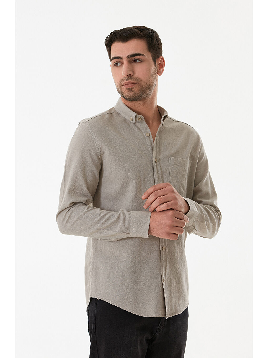 Bej Basic Cepli Düğmeli Gömlek-2