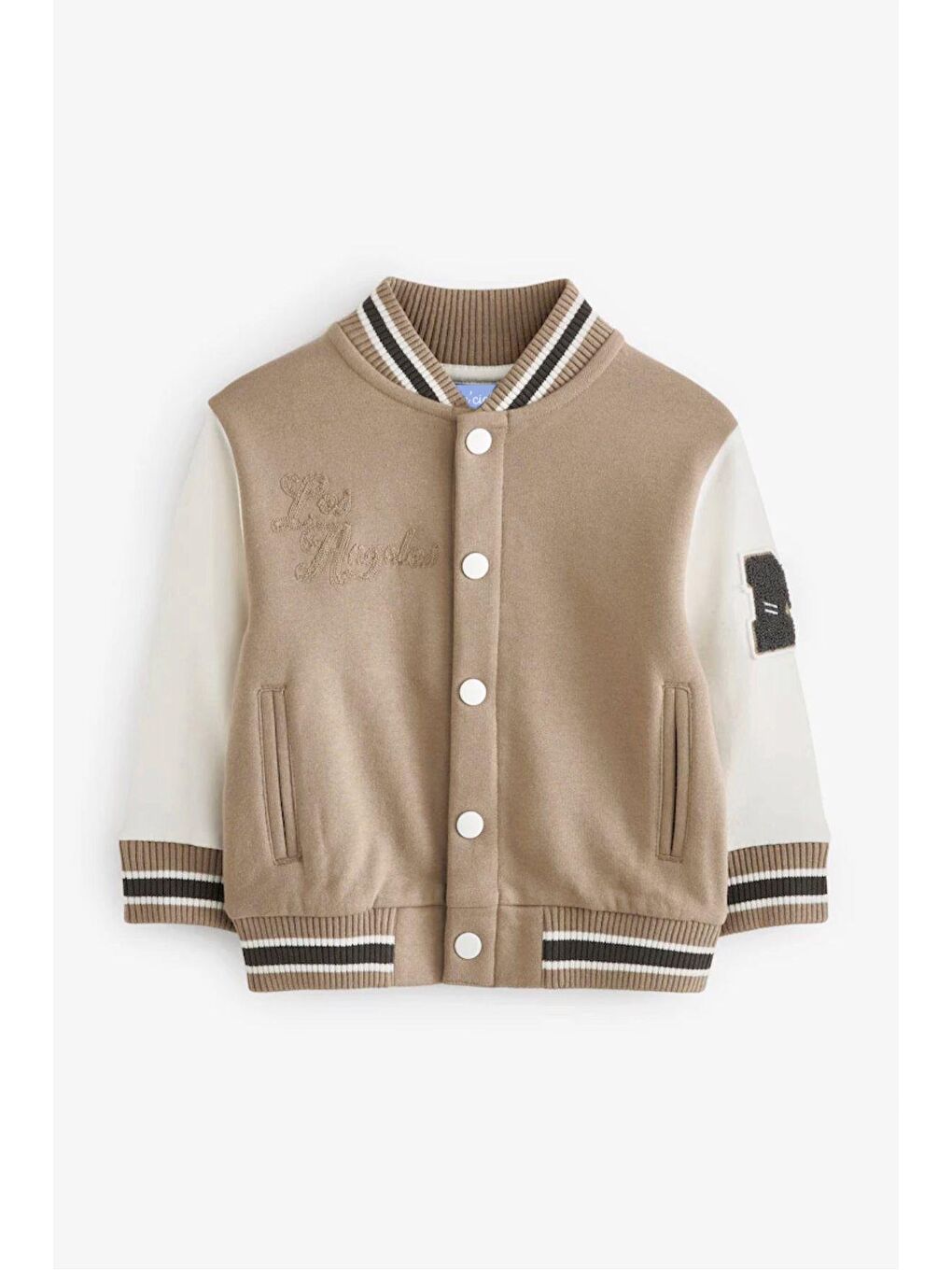 Bej Kolej Bomber Pamuklu Düğmeli Ceket Erkek Çocuk