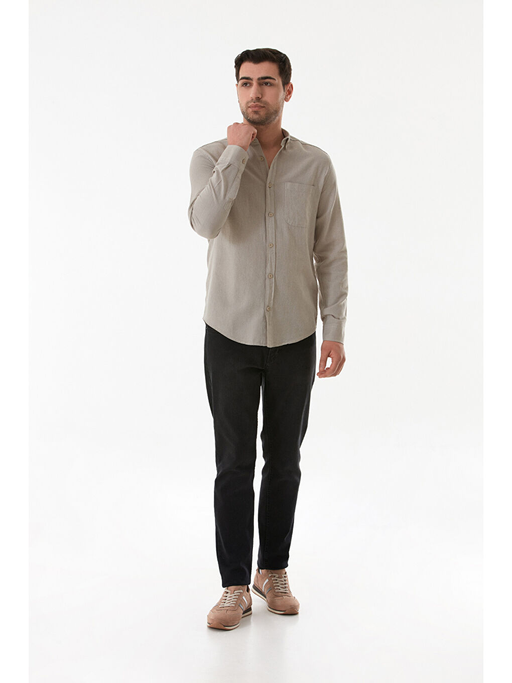Bej Basic Cepli Düğmeli Gömlek-3