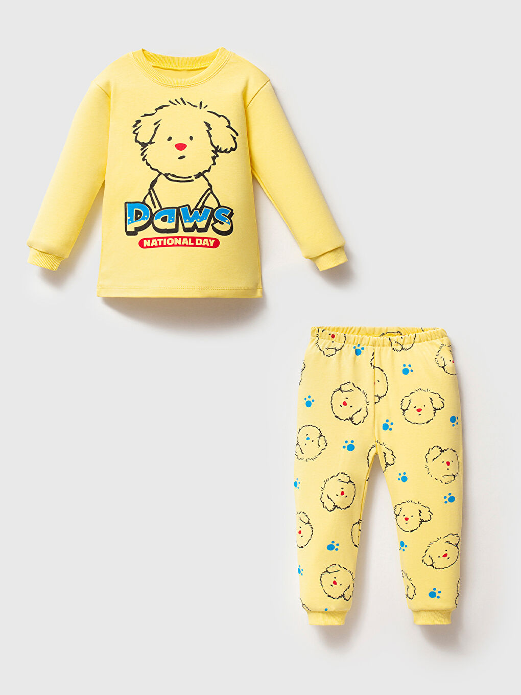%100 Pamuklu Sarı Köpekli Çocuk Pijama Takımı 1-6 Yaş