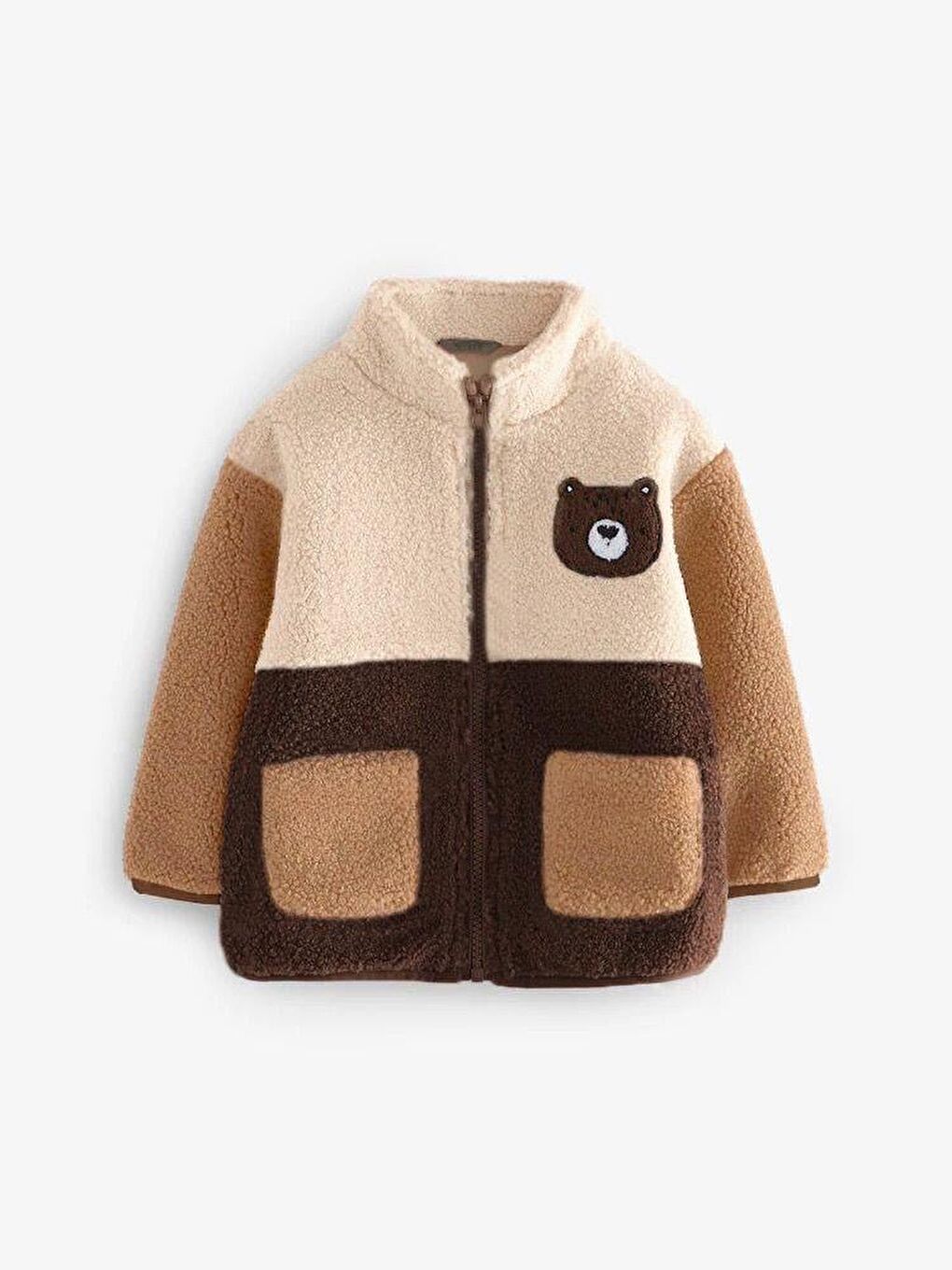 Kahverengi Polar Ayıcık Desenli Cepli Fermuarlı Ceket Erkek Çocuk