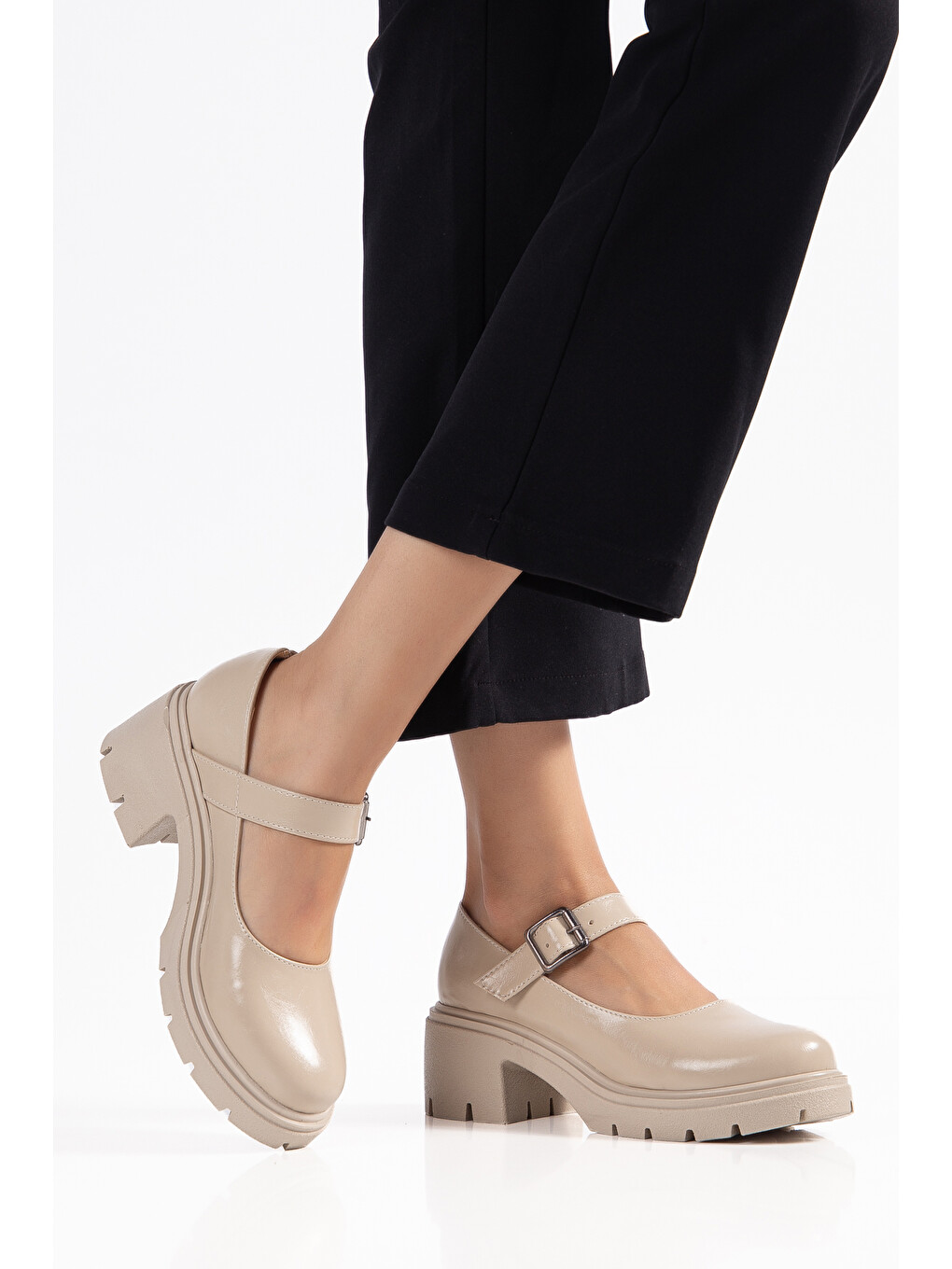 Bej D0706 Günlük Klasik Topuklu Loafer Kadın Ayakkabı-4