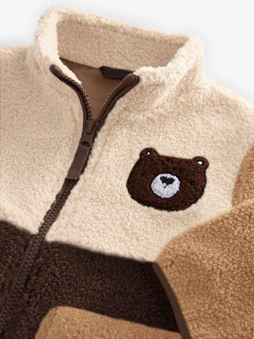 Kahverengi Polar Ayıcık Desenli Cepli Fermuarlı Ceket Erkek Çocuk-2