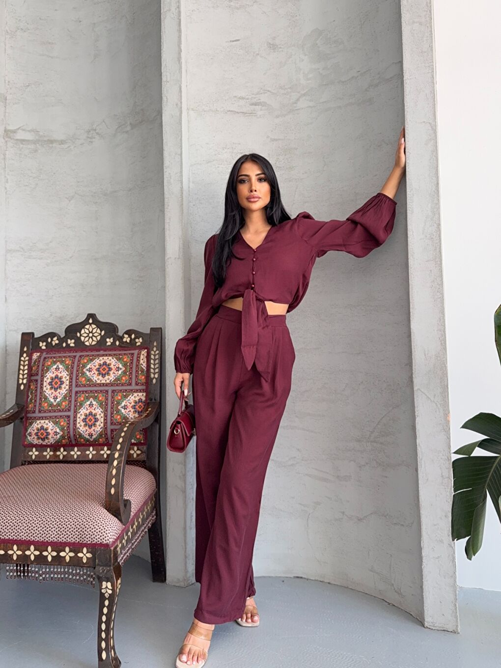 Bordo Massimo Takım Modal Kumaş