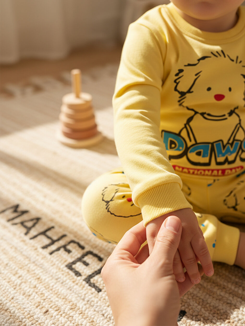 %100 Pamuklu Sarı Köpekli Çocuk Pijama Takımı 1-6 Yaş-3