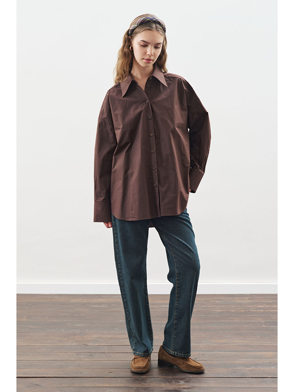 Kahverengi Tasarım Detaylı Oversıze Gömlek Acı Kahve-1