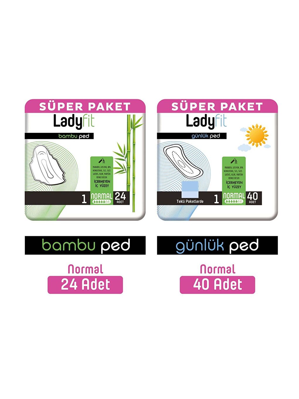 Baby Turco Ladyfit Bambu Ped Süper Normal 24 Adet + Günlük Ped Süper Normal 40 Adet