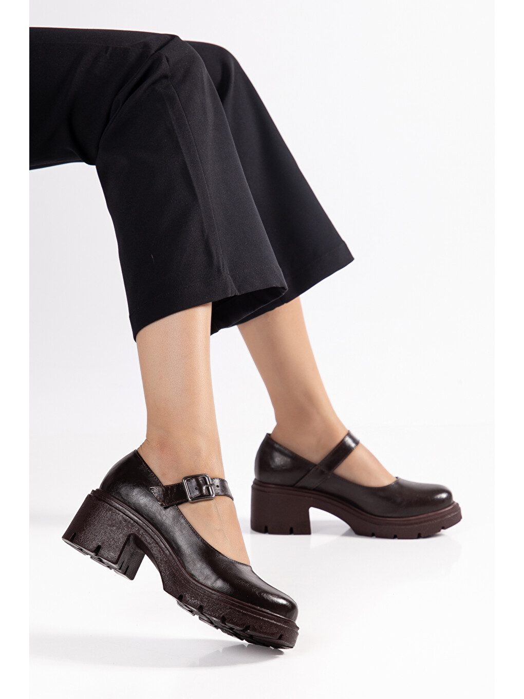 Kahverengi D0706 Günlük Klasik Topuklu Loafer Kadın Ayakkabı-1