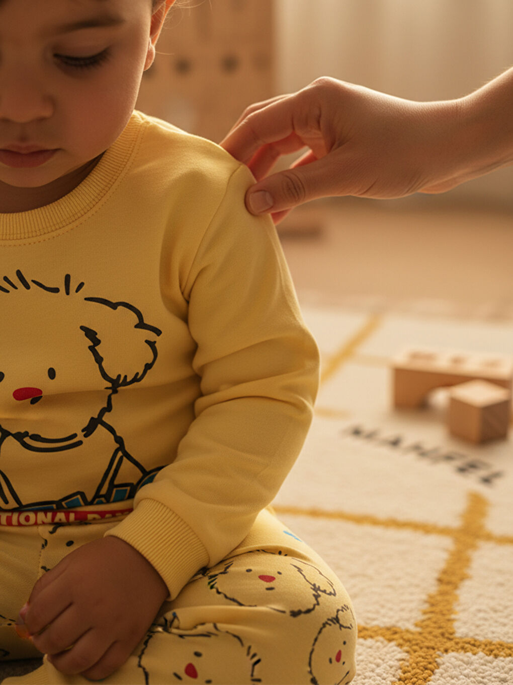 %100 Pamuklu Sarı Köpekli Çocuk Pijama Takımı 1-6 Yaş-4