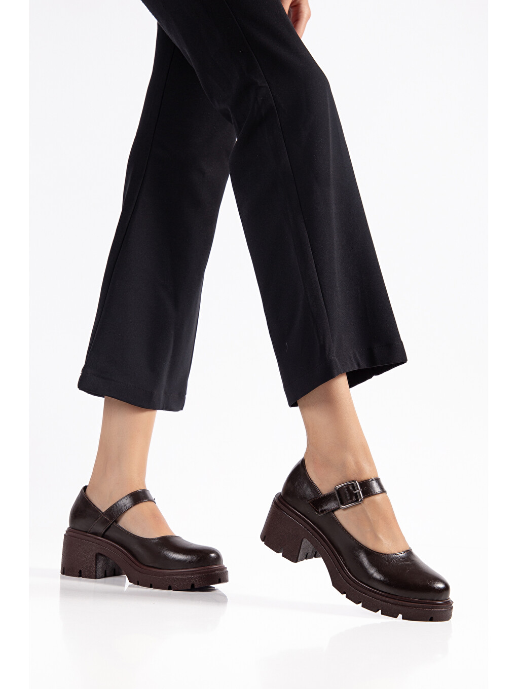 Kahverengi D0706 Günlük Klasik Topuklu Loafer Kadın Ayakkabı-2