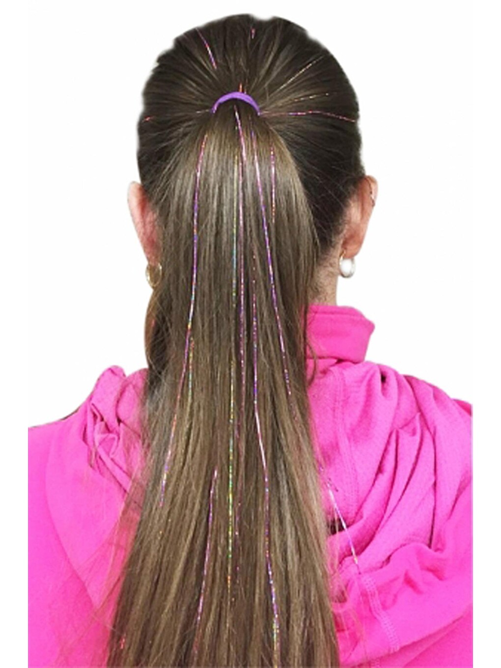 Simli Saç Işıltısı Hair Tinsel Simli Saç İpleri Fuşya Tel Tel- Tokasız-3