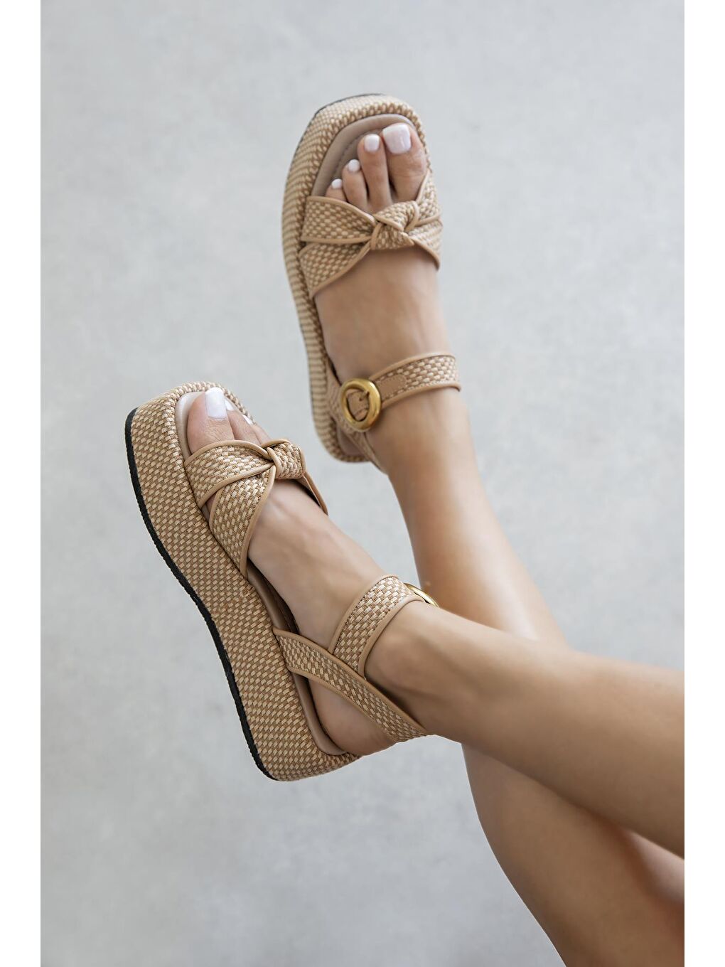 Bej Motta Kadın Hasır Sandalet Ten-1