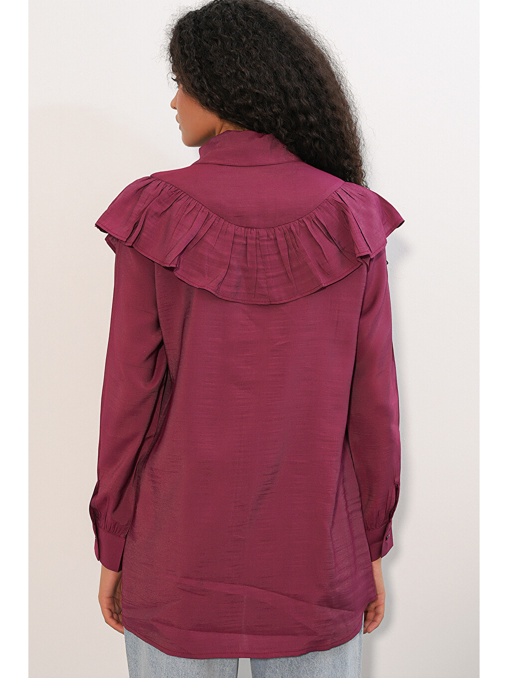 Kadın Fırfır Detaylı Gömlek Tunik 5994 - Bordo-4