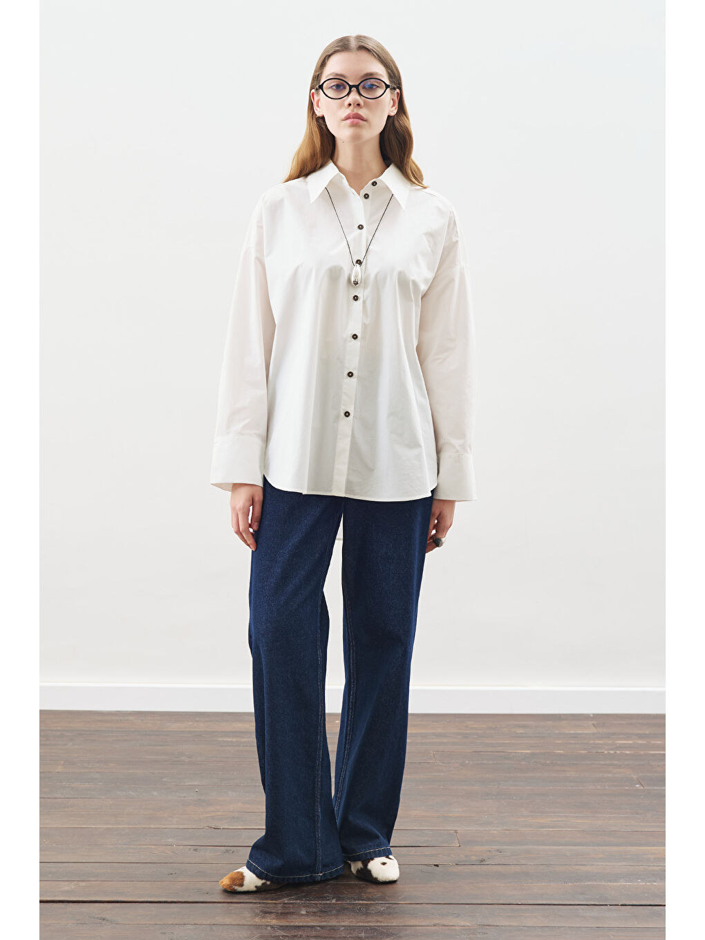 Tasarım Detaylı Oversıze Gömlek Ekru-1