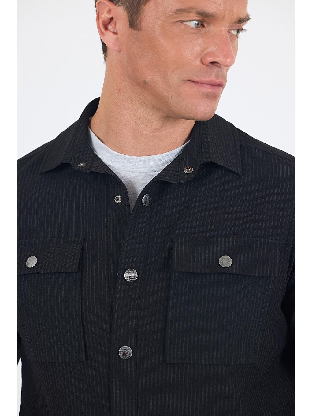 Siyah Çizgili Desen Gofreli Ayaklı Gömlek Yaka Astarsız Esnek Comfort Fit Mont 1007250117-2