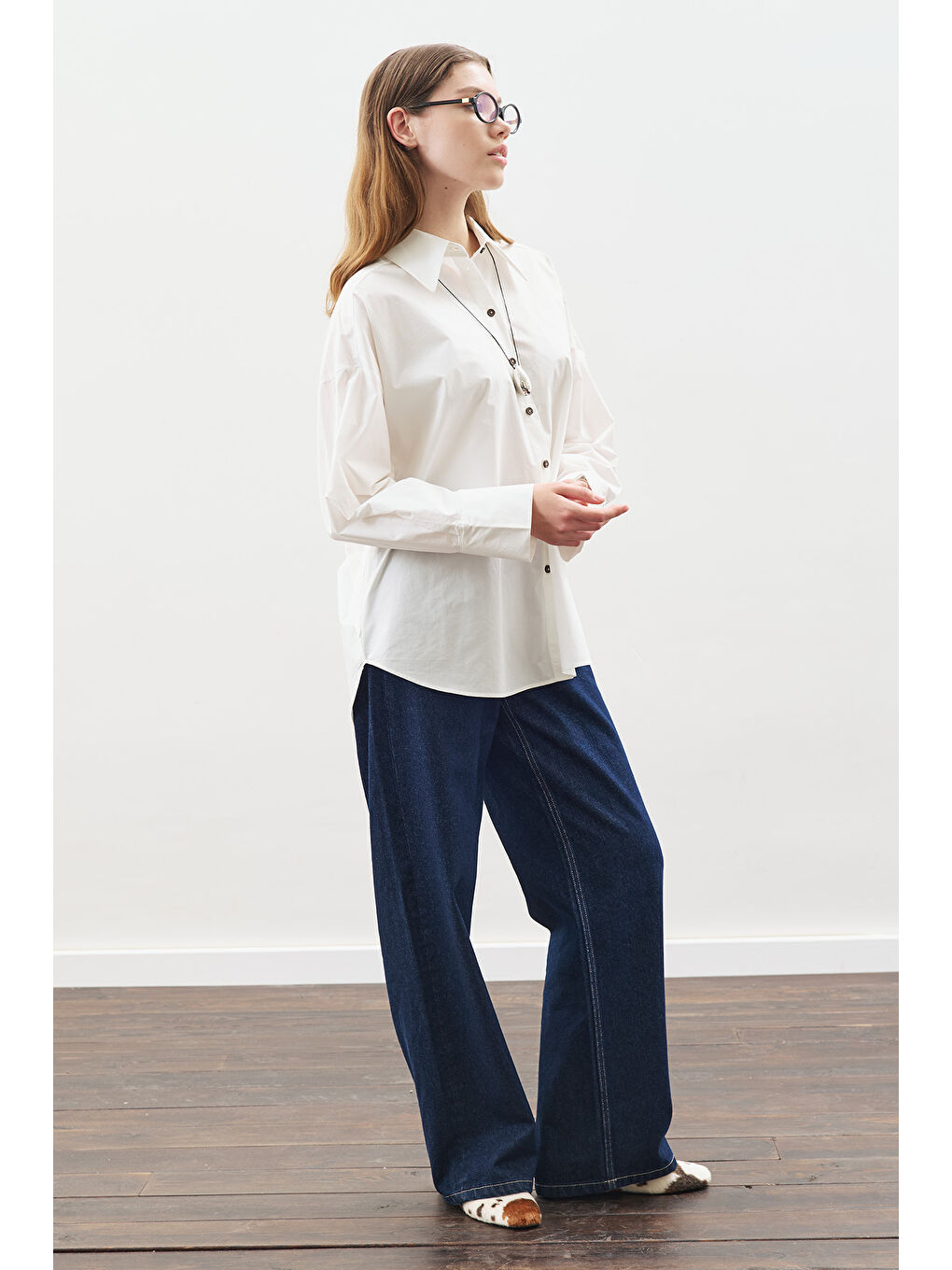 Tasarım Detaylı Oversıze Gömlek Ekru-2