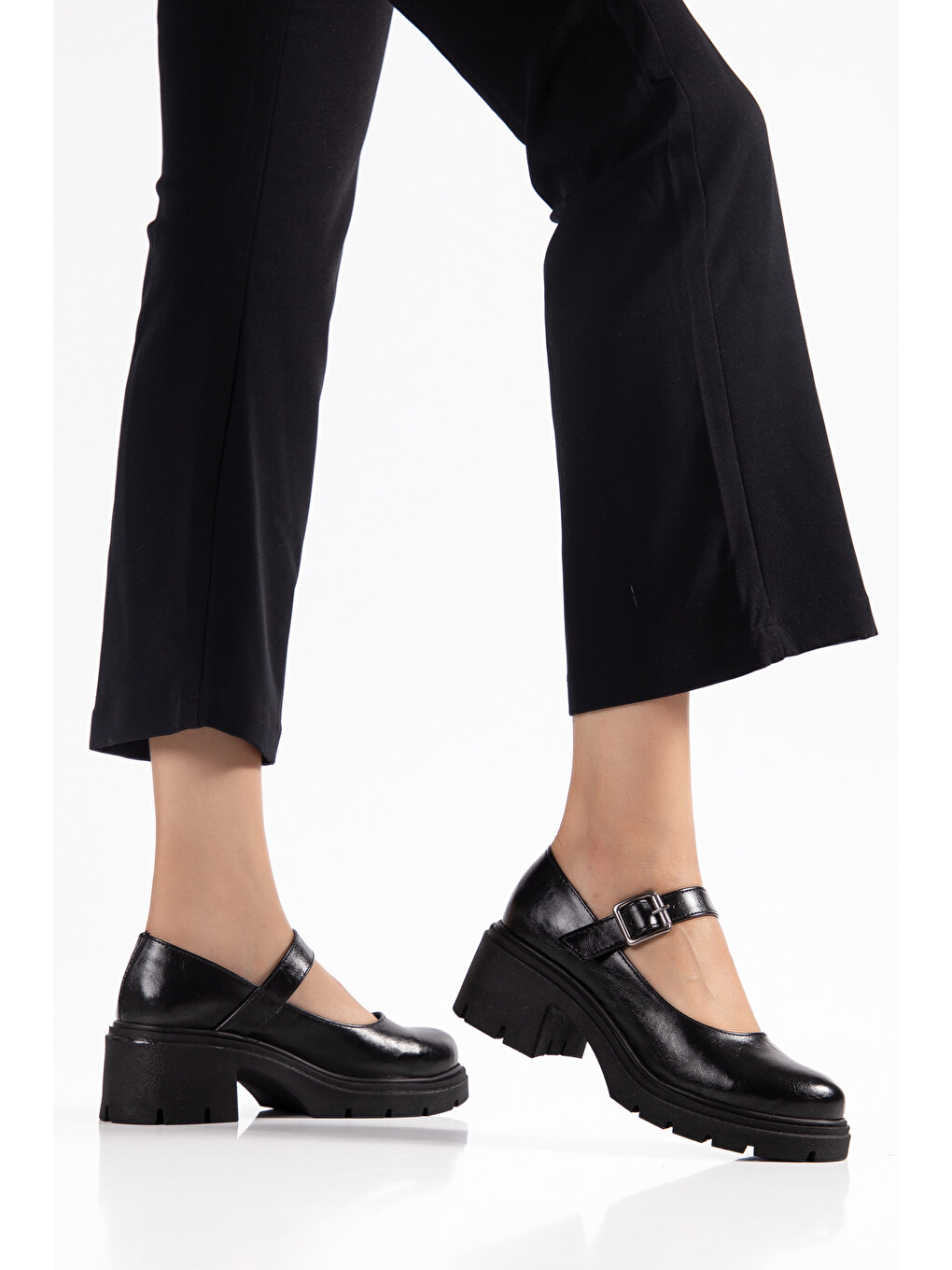 Siyah D0706 Günlük Klasik Topuklu Loafer Kadın Ayakkabı-2