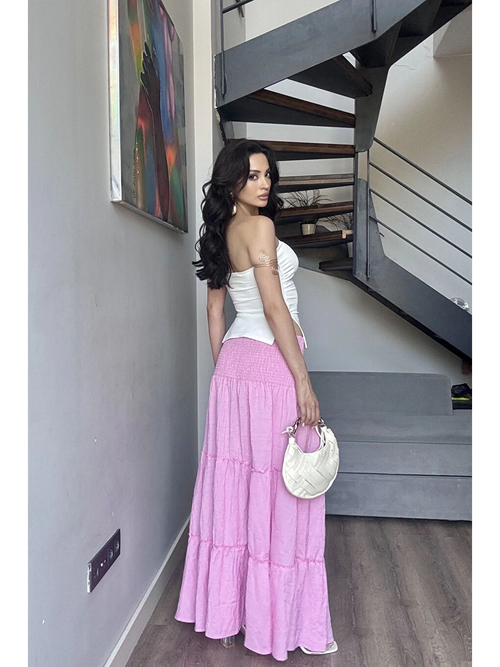 Kadın Pembe Gipeli Yırtmaçlı Etek 1006-2587-1