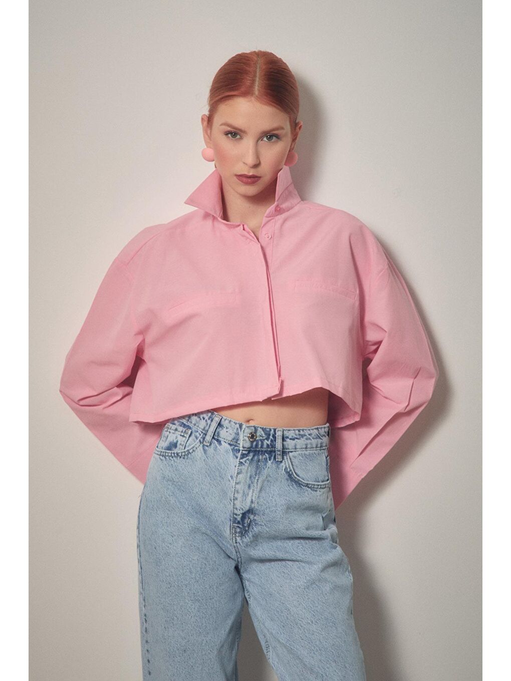 Pembe Basic Fleto Cep Detaylı Gömlek