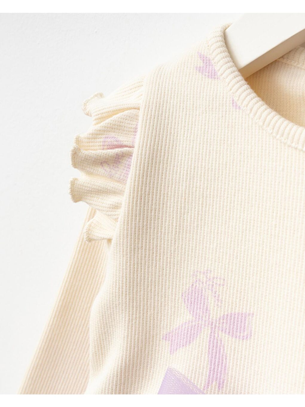 Kız Bebek Pamuklu Lila Tüllü Fiyonklu Elbise - Uzun Kollu Ribana-1