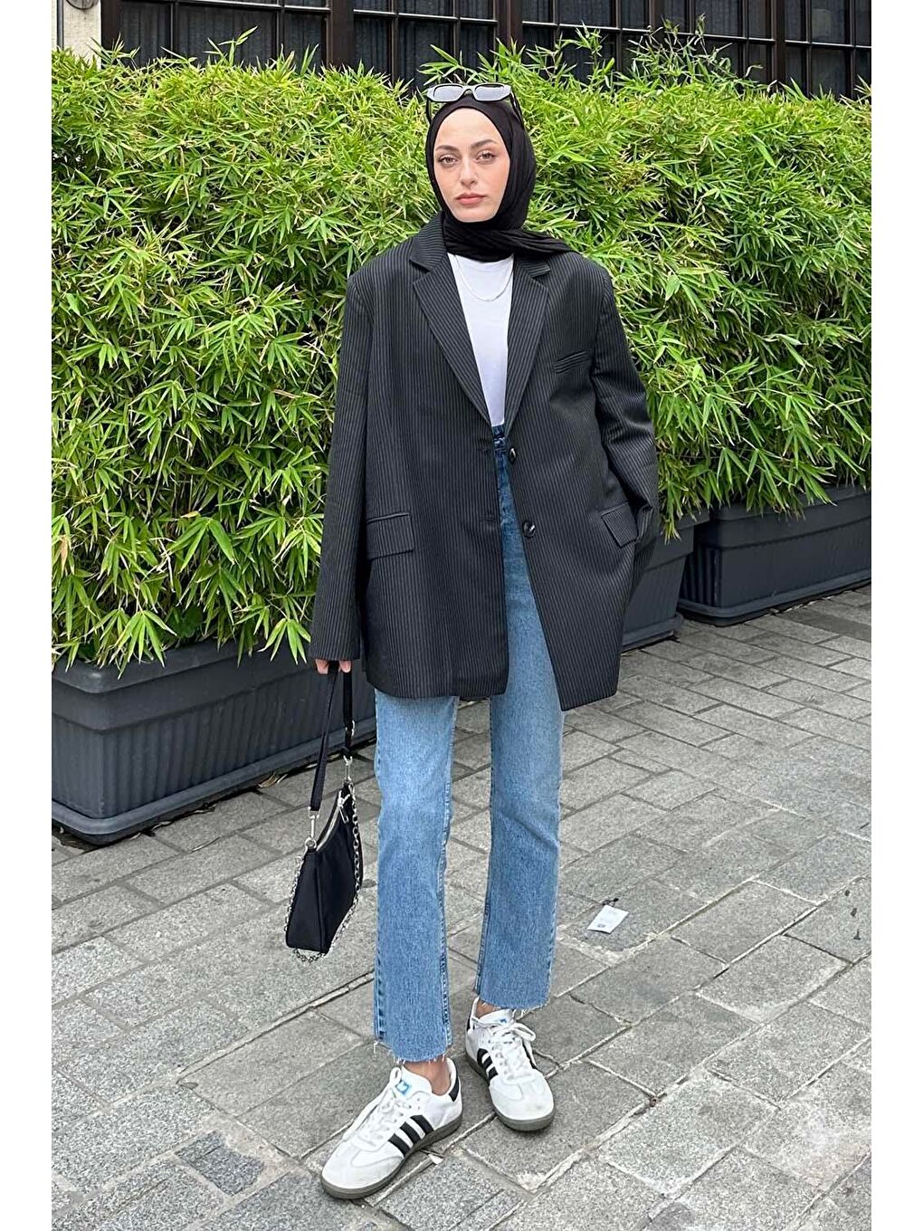 Çizgili Blazer Ceket Siyah