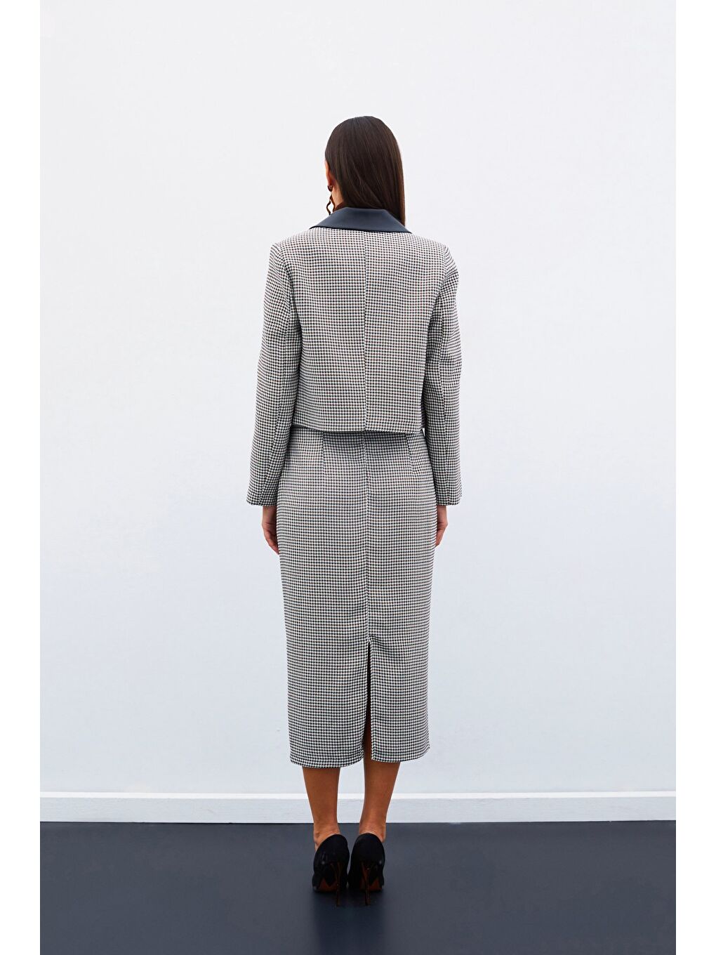 Kahverengi Kazayağı Crop Ceket - Kahve-1