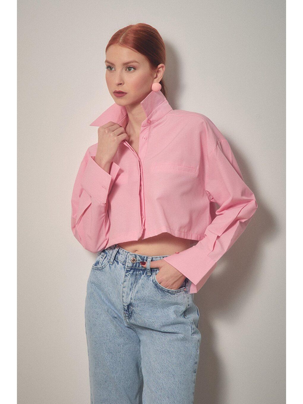 Pembe Basic Fleto Cep Detaylı Gömlek-1