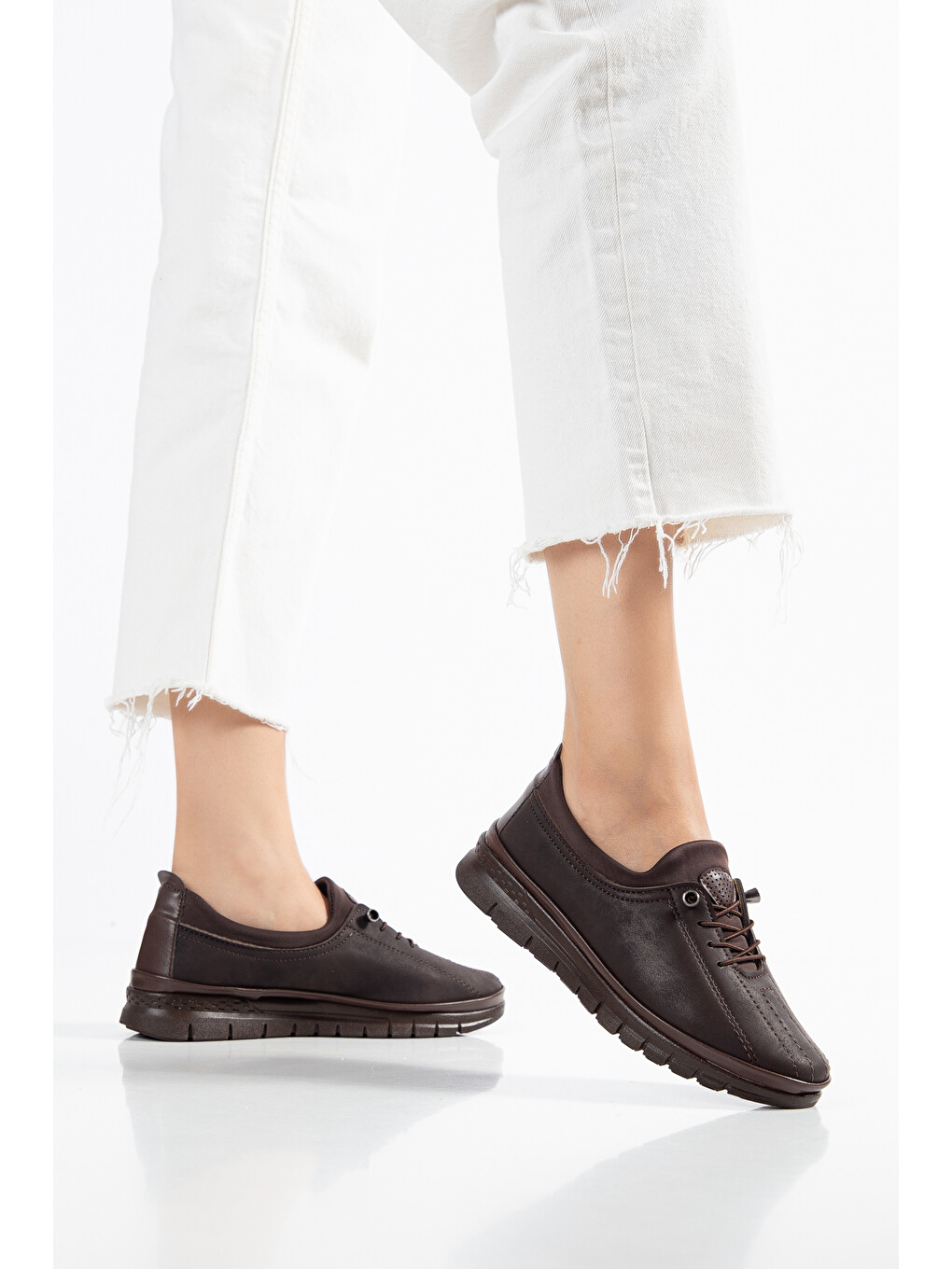 Kahverengi D01124 Günlük Ortopedik Klasik Kadın Loafer Ayakkabı-1