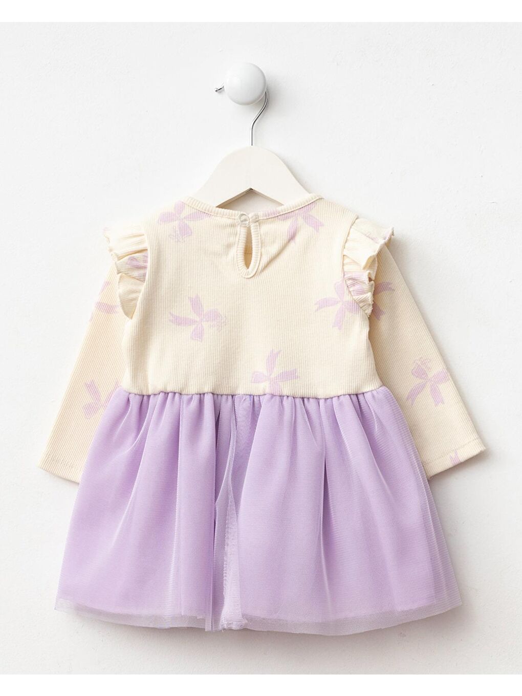 Kız Bebek Pamuklu Lila Tüllü Fiyonklu Elbise - Uzun Kollu Ribana-2