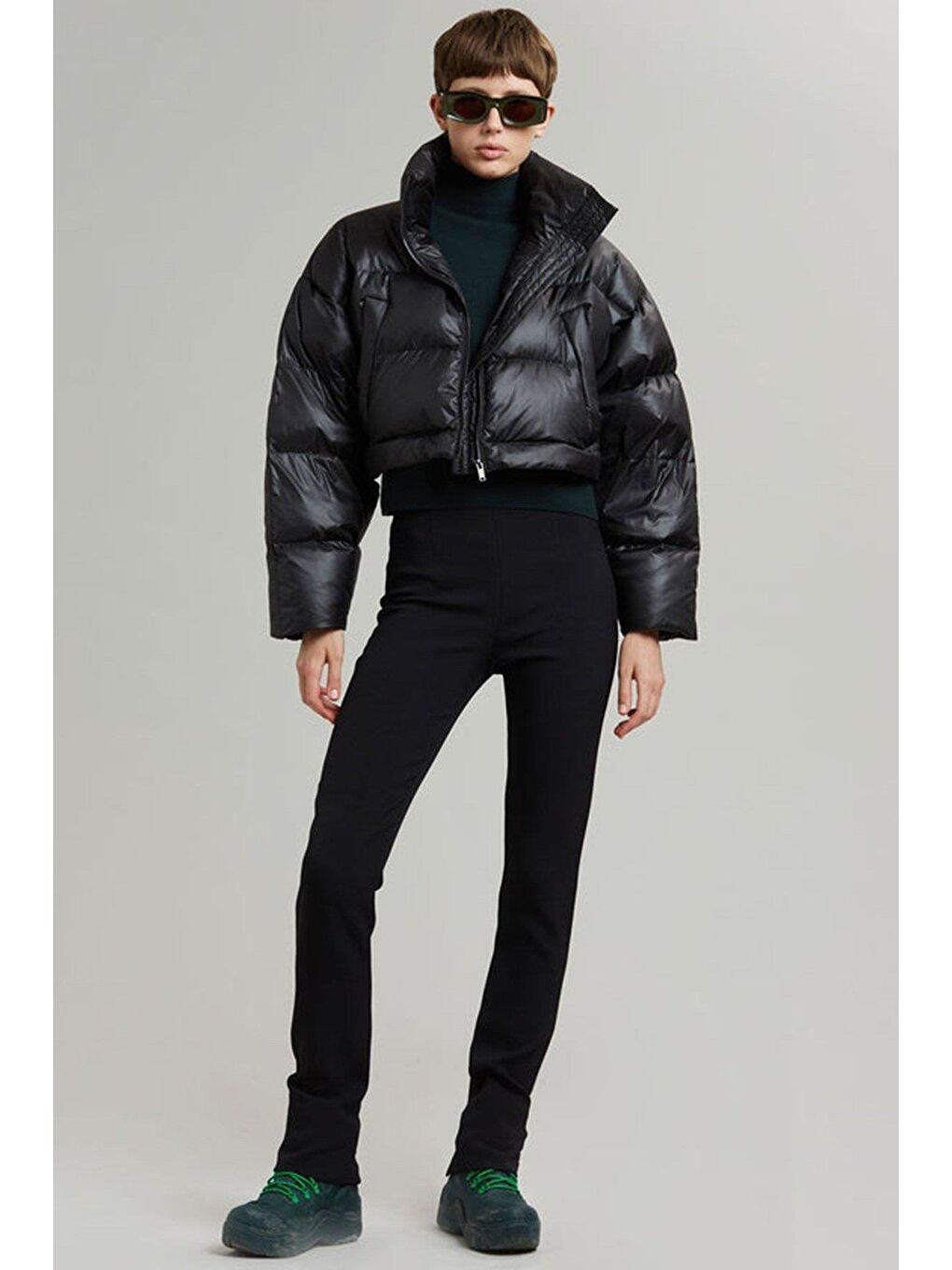 Siyah Oversize Çift Fermuarlı Kısaltılabilir Kadın Mont Mg2606-2